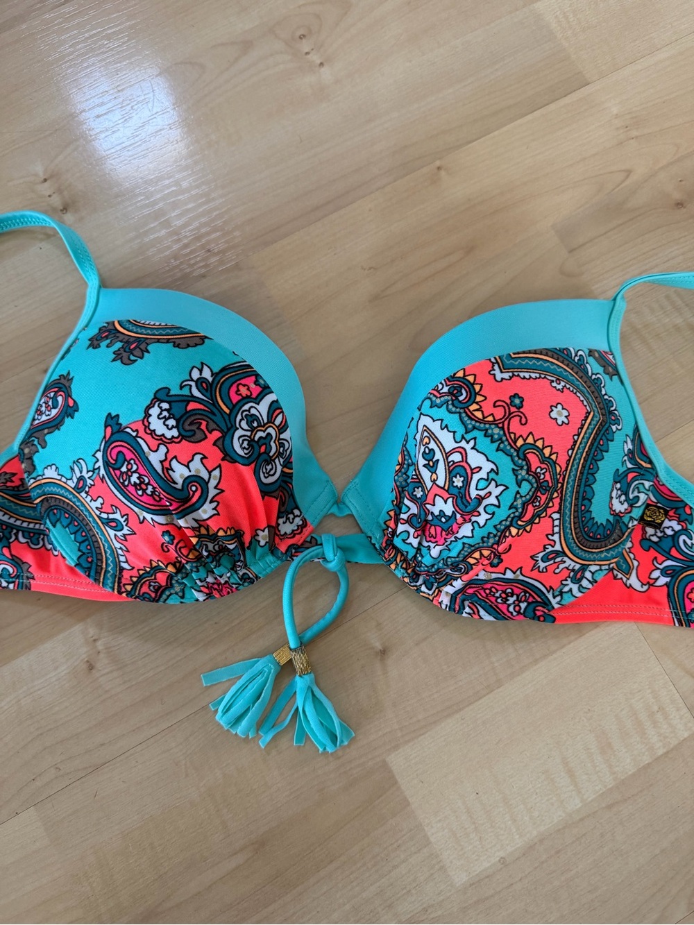 La Vie en Rose Aqua Paisley Push Up Bikini Top Women’s M Convertible